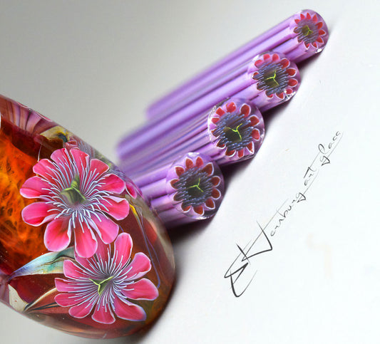 Murini flowers. PASSIFLEUR. Sticks 5 cm long. Materials for lampwork. Glass COE104