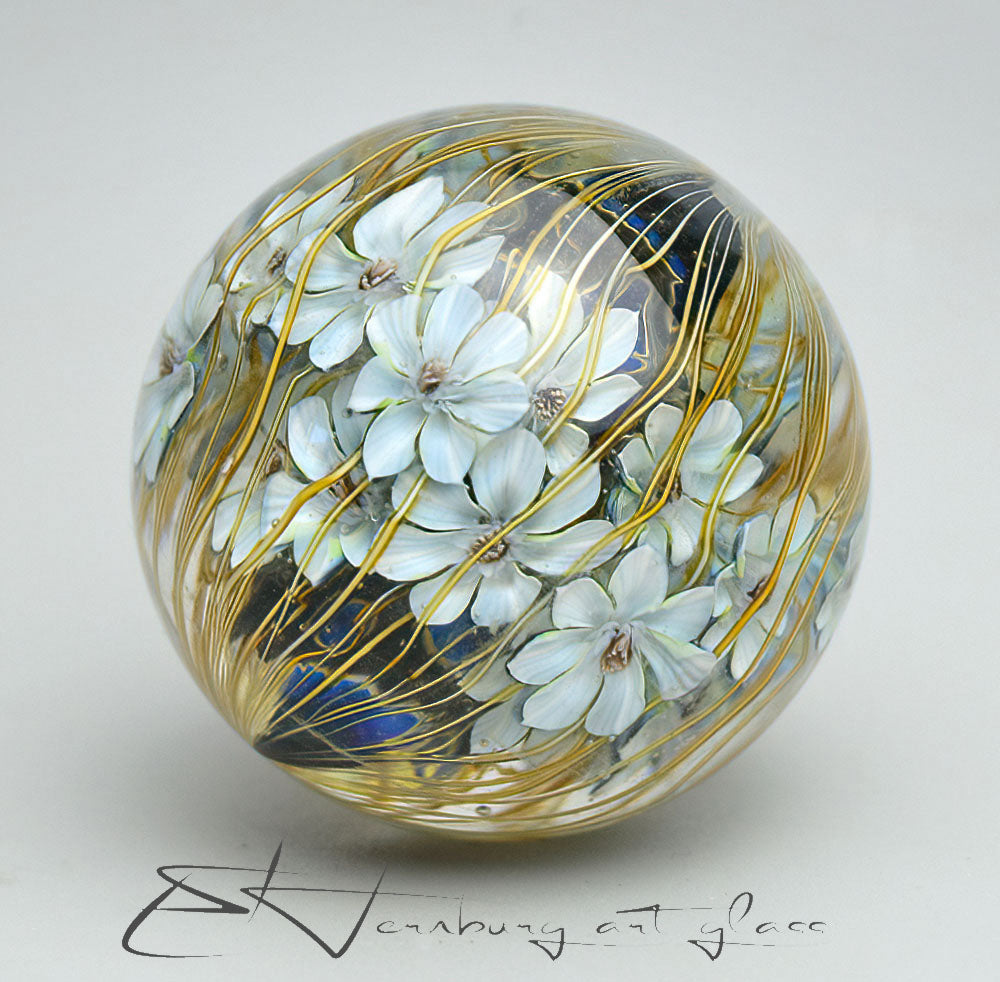 Marble "Branchella White" Glass. Collectible sphere. Diameter — 40 mm (1.57”).