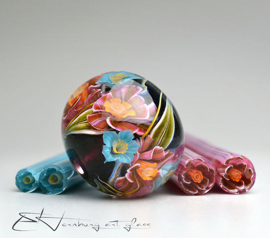 Murini flowers. FIRST ENCOUNTER. Sticks 5 cm long. Materials for lampwork. Glass COE104