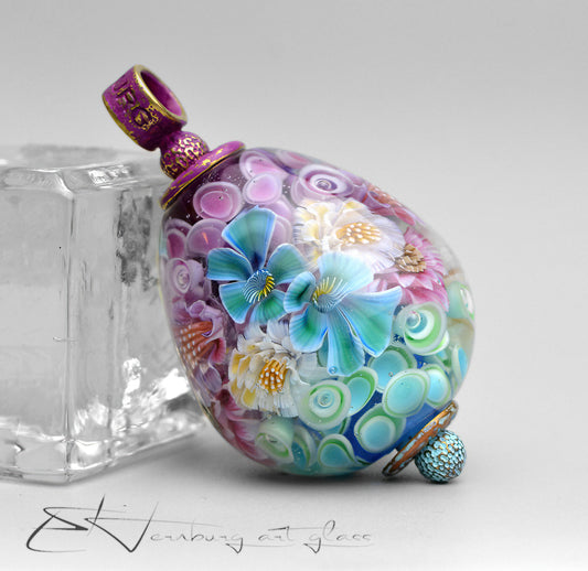 Pendant. "Kaleidoscope blue". Lampwork glass pendant.