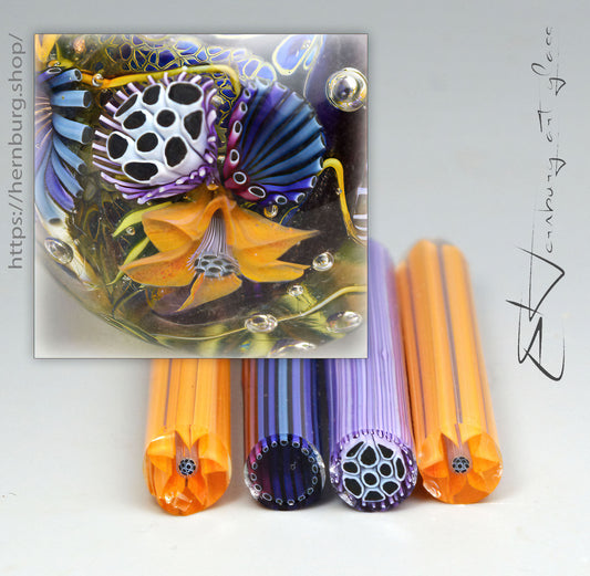 Murini flowers. Sticks 5 cm long. Materials for lampwork. Glass COE104