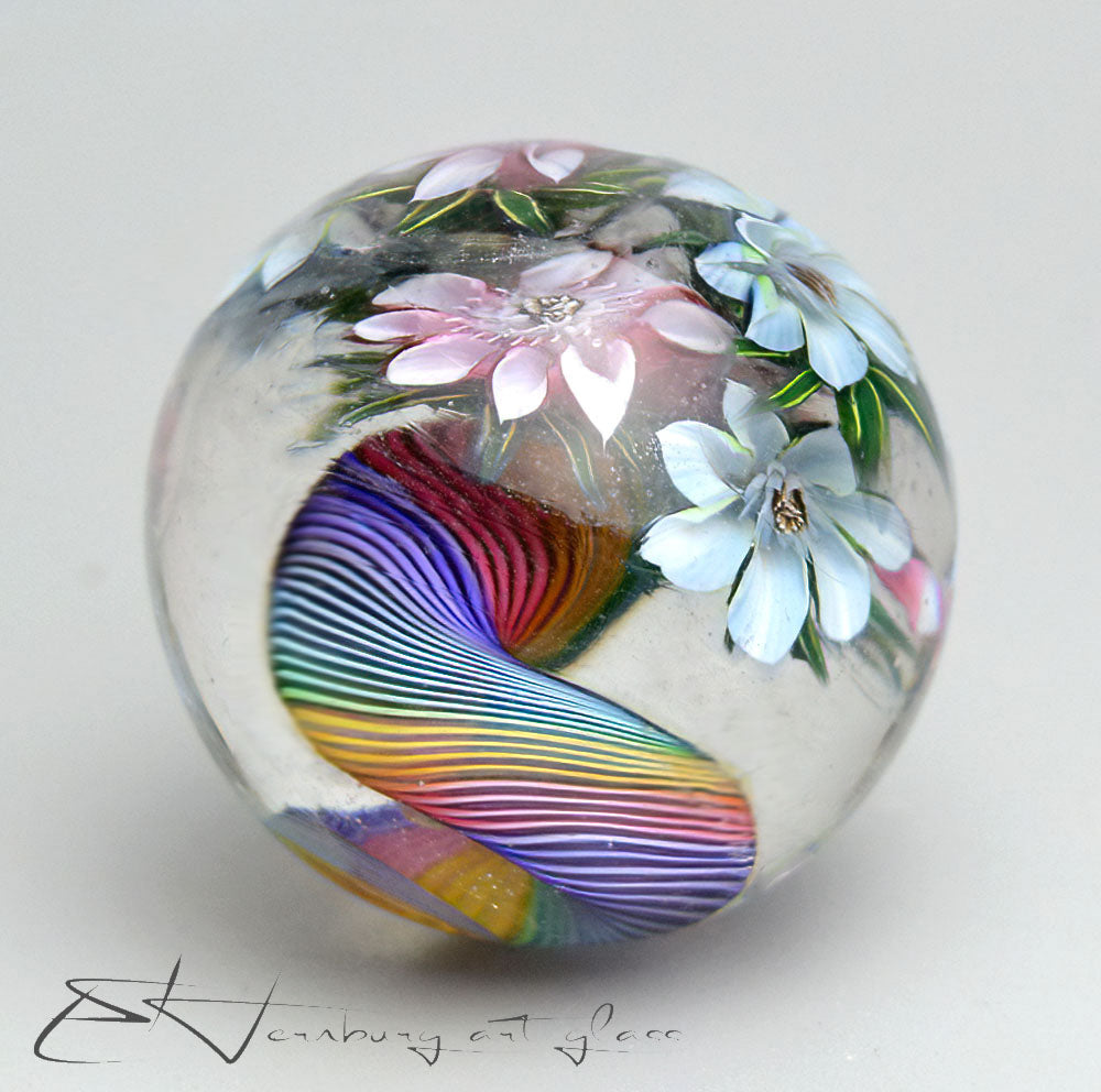 Marble "Flowers of Rainbow" Glass. Collectible sphere. Diameter: 30 mm (1.18”)
