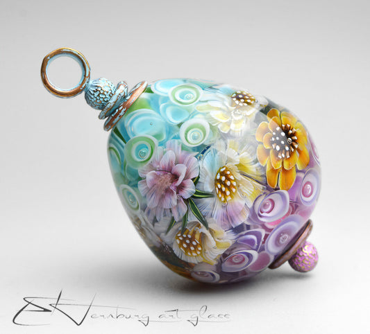 Pendant. "Kaleidoscope yellow". Lampwork glass pendant.