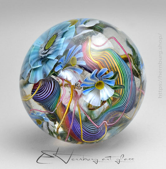Marble "Fluttering" Glass. Collectible sphere. Diameter — 40 mm (1.57”).