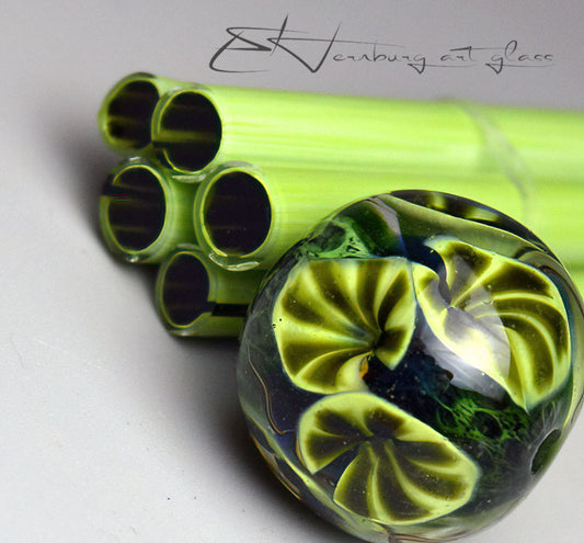Murini green leaves. Sticks 5 cm long. Materials for lampwork. Glass COE104