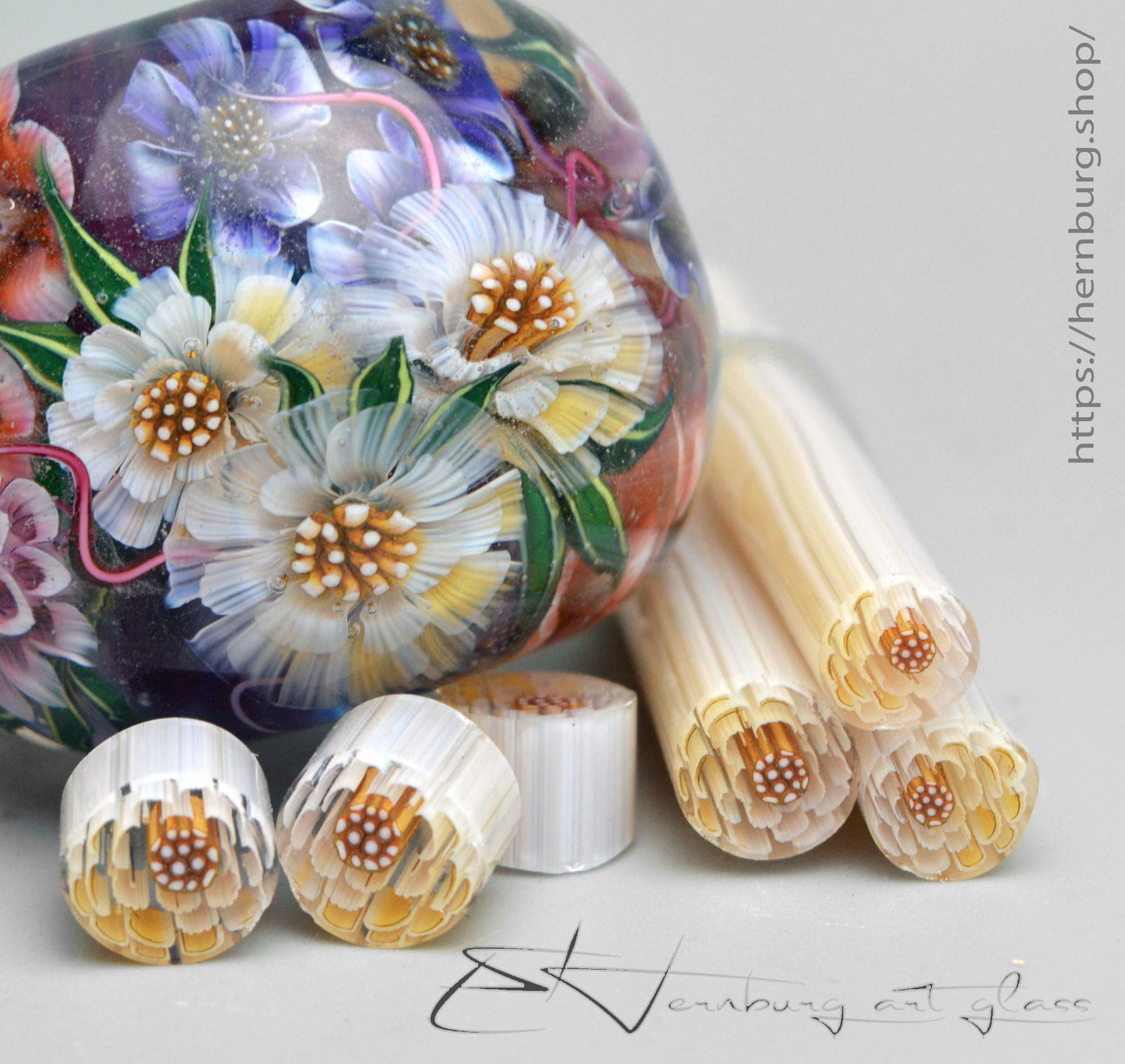 Murini flowers. Sticks 5 cm long. Materials for lampwork. Glass COE104
