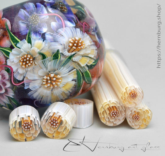 Murini flowers. Sticks 5 cm long. Materials for lampwork. Glass COE104