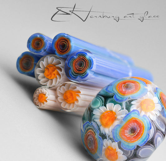 Murini flowers. Sticks 5 cm long. Materials for lampwork. Glass COE104