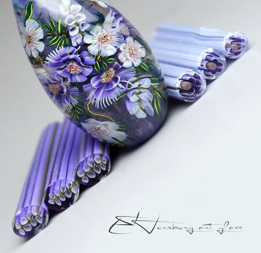 Murini flowers. LAVENDER DUET. Sticks 5 cm long. Materials for lampwork. Glass COE104