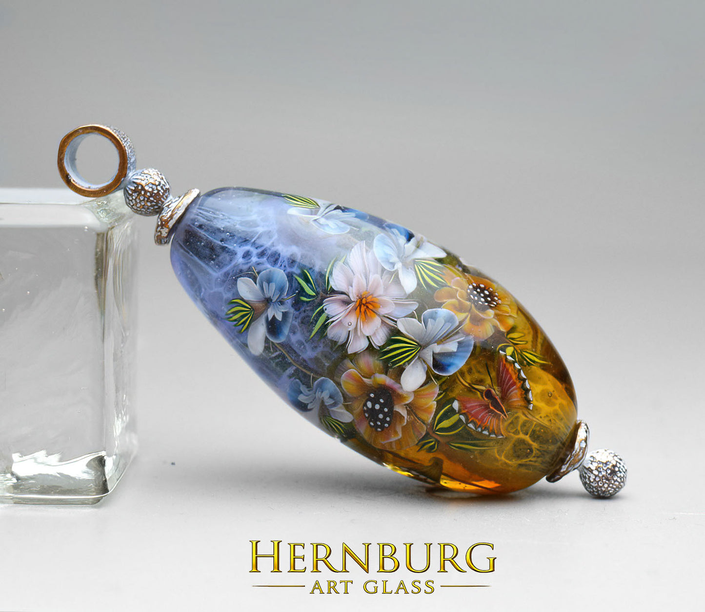 Pendant. Lampwork glass pendant. BLOOMING WINGS