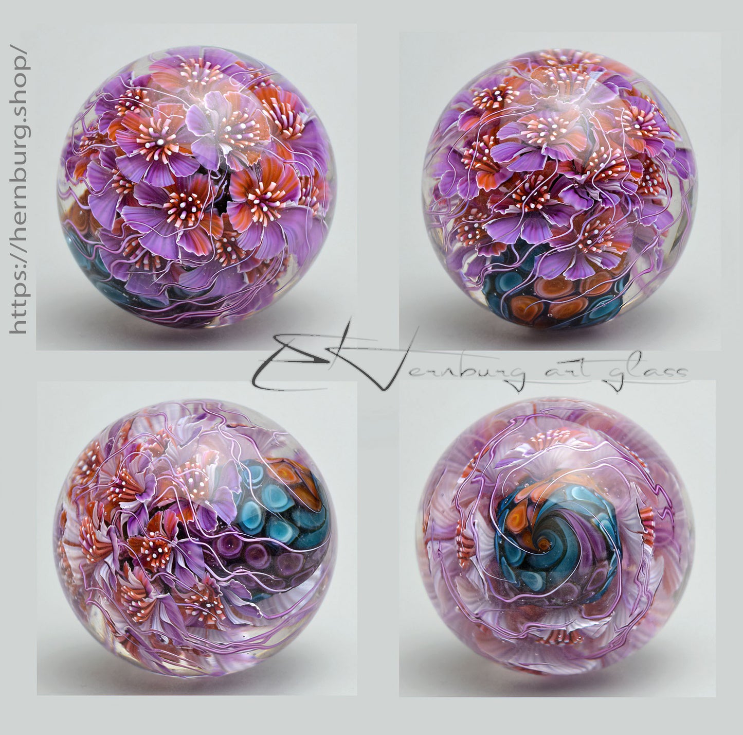 Marble "Study on Violet" Glass. Collectible sphere. Diameter — 45 mm (1.77”)