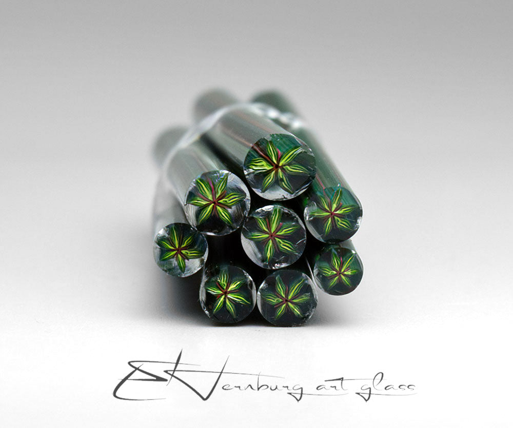 Murini green leaves. Sticks 5 cm long. Materials for lampwork. Glass COE104