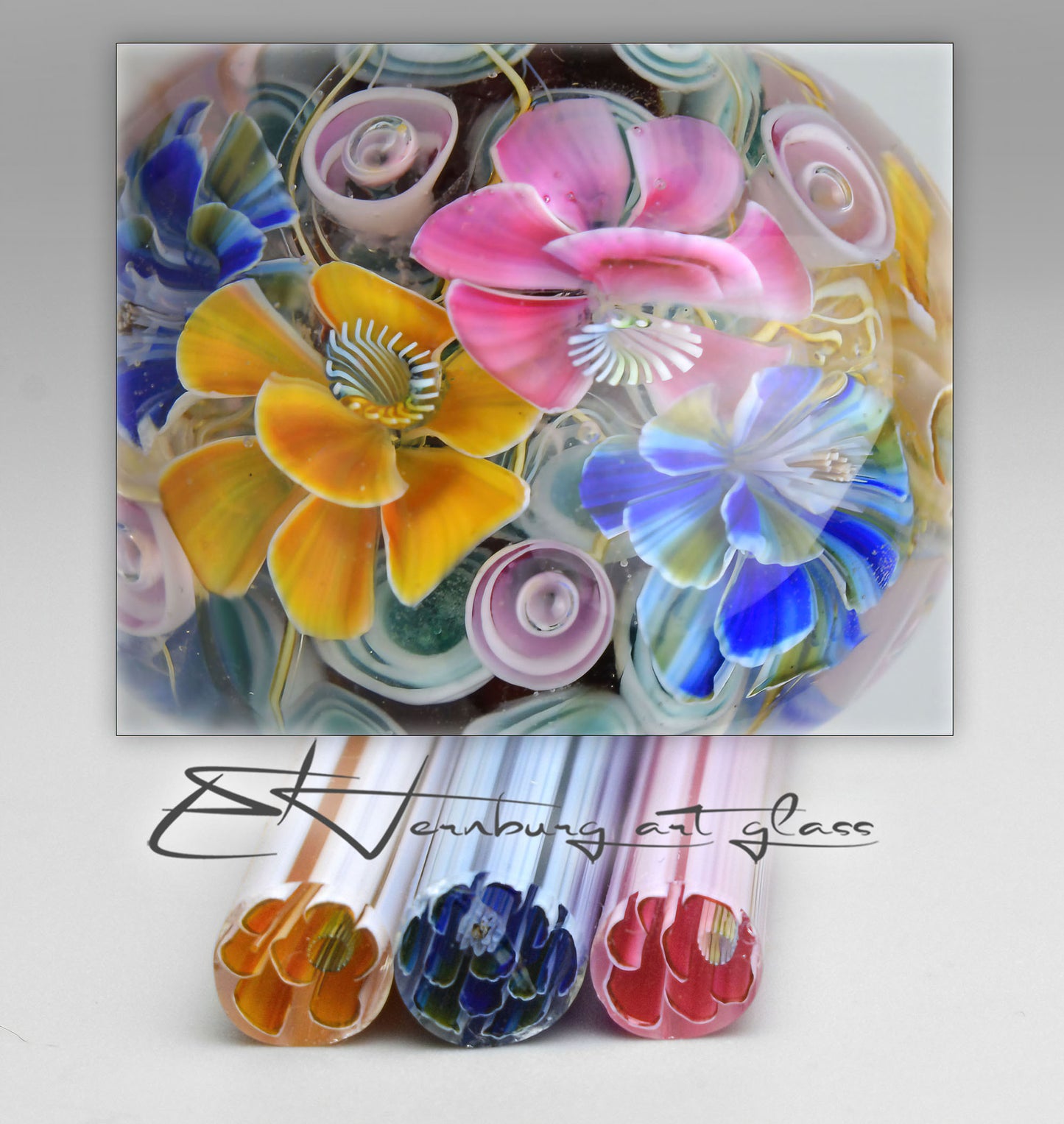 Murini flowers. Three colors. Sticks 5 cm long. Materials for lampwork. Glass COE104