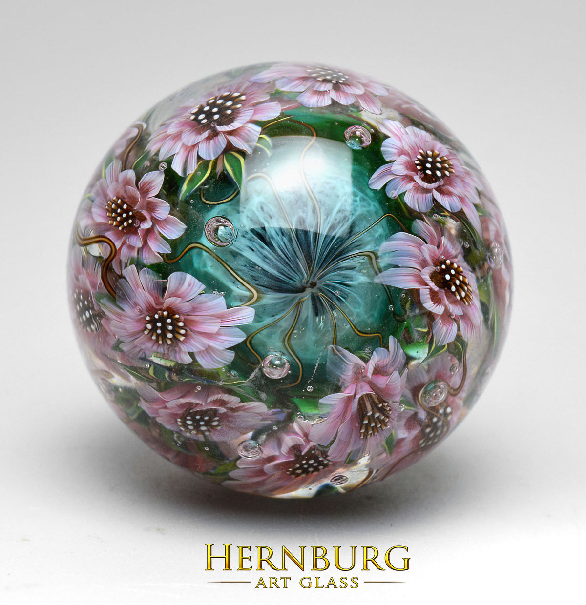 Marble. Collectible Sphere “BLUSH & TEAL”. Glass. . Diameter — 40 mm (1.57 in)