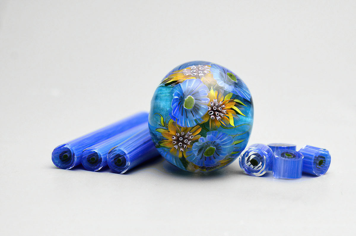 Murini flowers. BLUE POPPY . Sticks 5 cm long. Materials for lampwork. Glass COE104