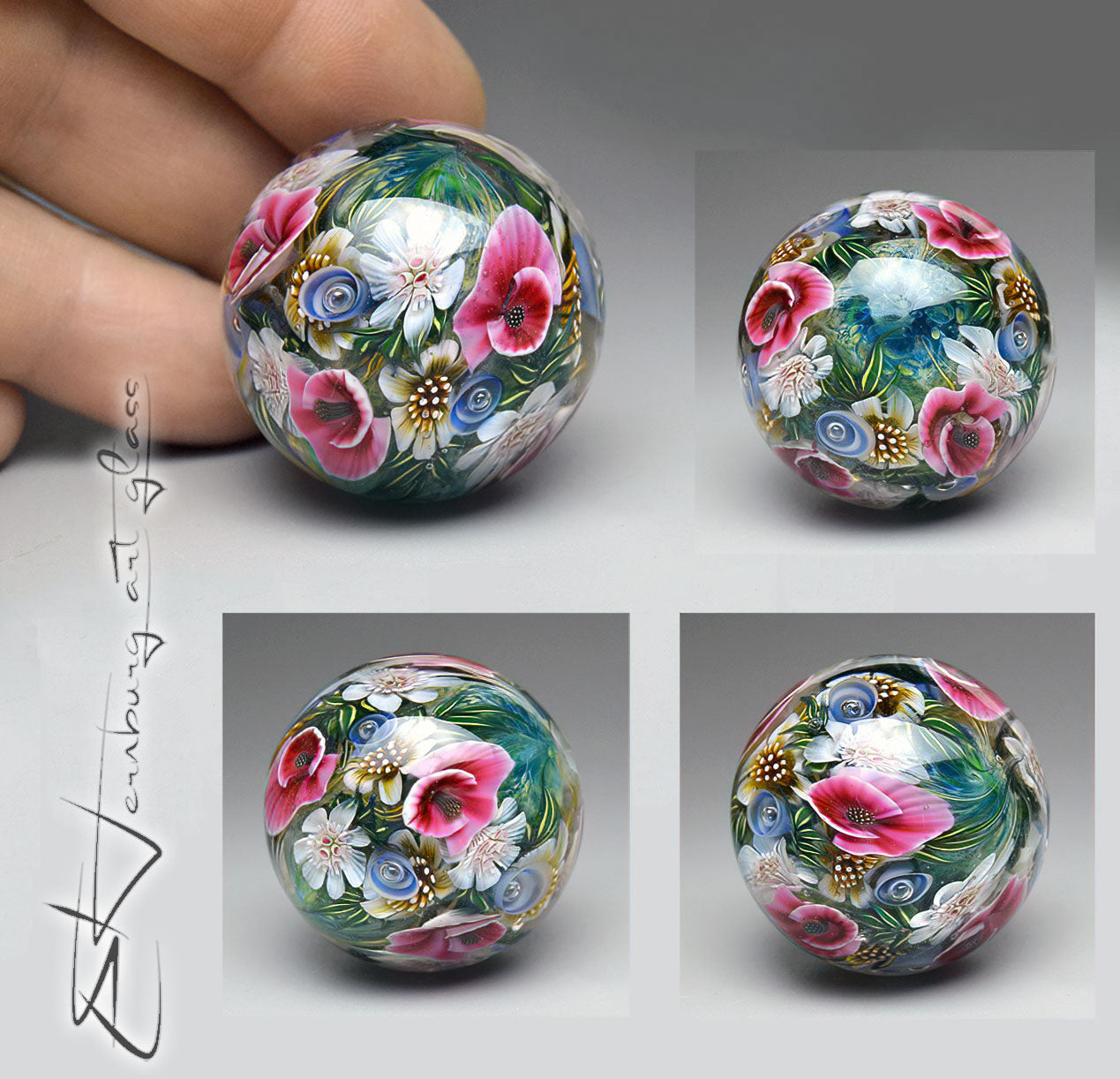 Marble. Collectible Sphere “Meadow Crown”. Glass. . Diameter — 35 mm (1.38”)
