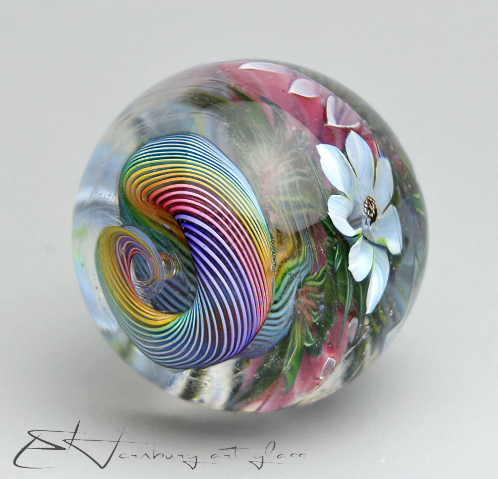 Marble "Flowers of Rainbow" Glass. Collectible sphere. Diameter: 30 mm (1.18”)