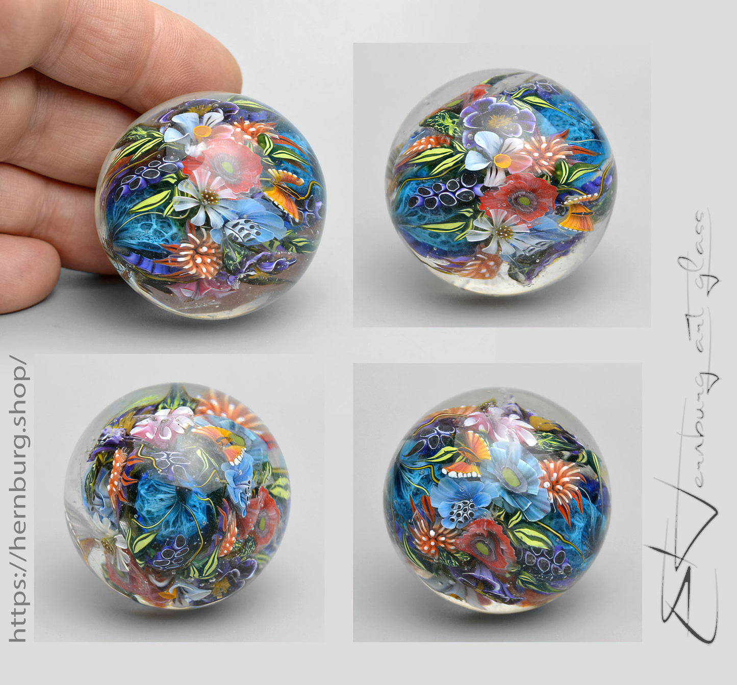 Marble "Blue Mood" Glass. Collectible sphere. Diameter — 40 mm (1.57”).