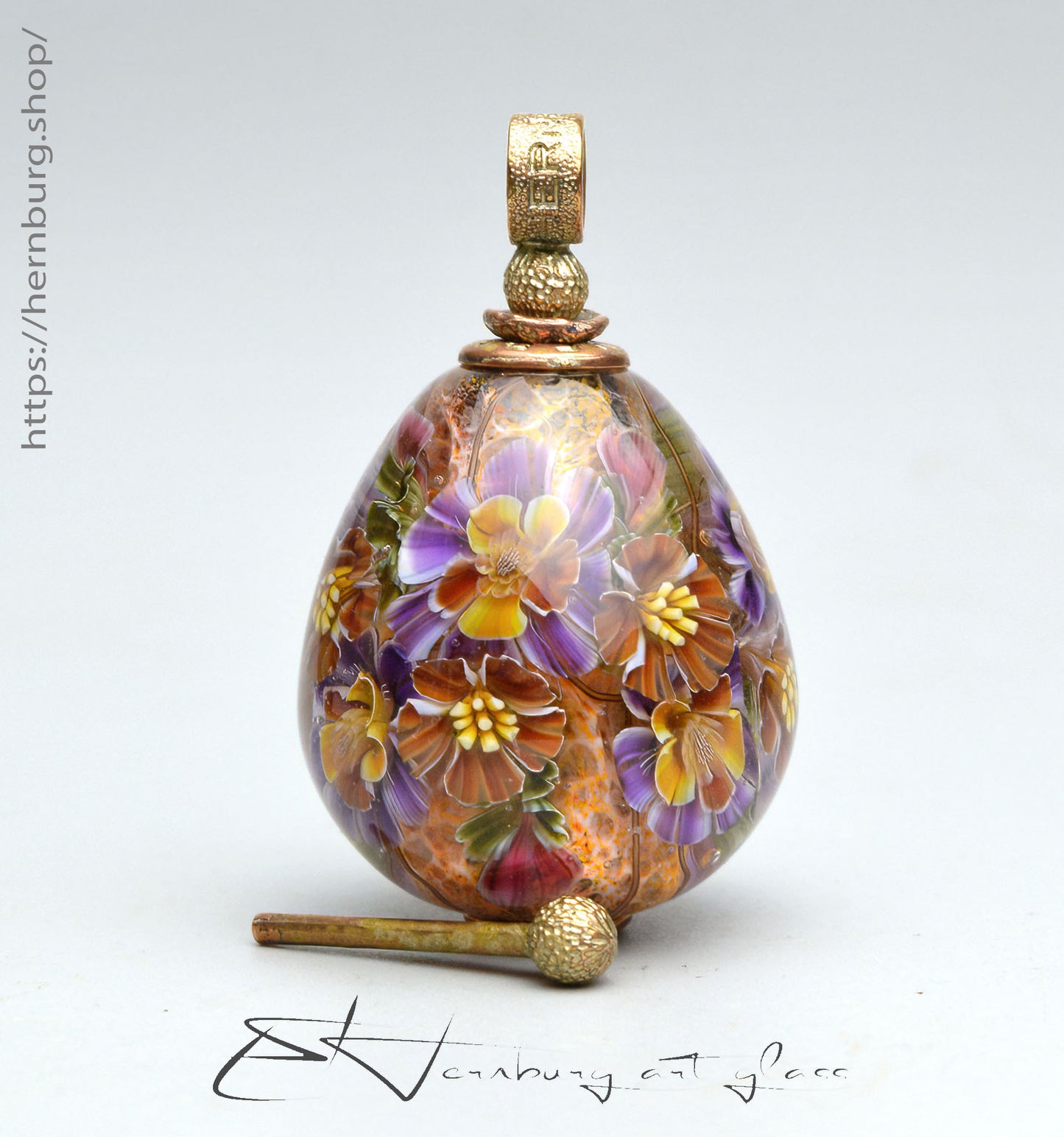 Pendant. "Amber Light". Lampwork glass pendant.