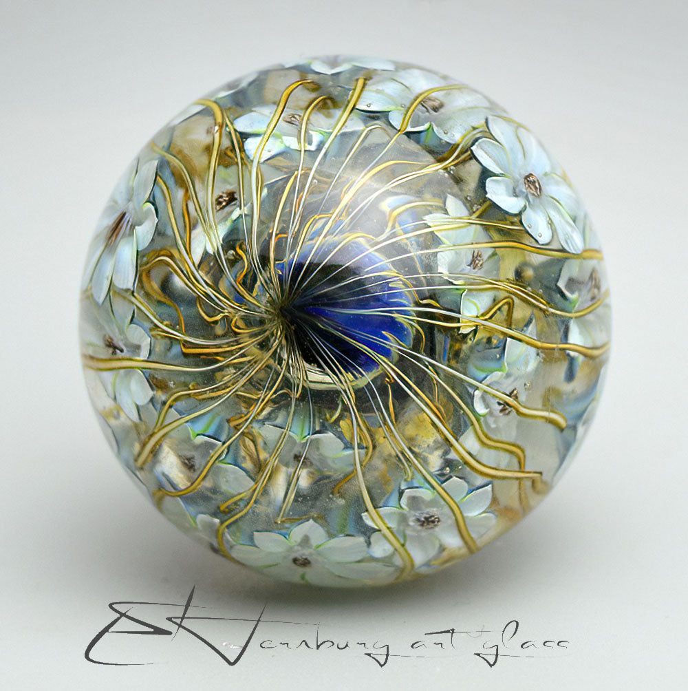 Marble "Branchella White" Glass. Collectible sphere. Diameter — 40 mm (1.57”).