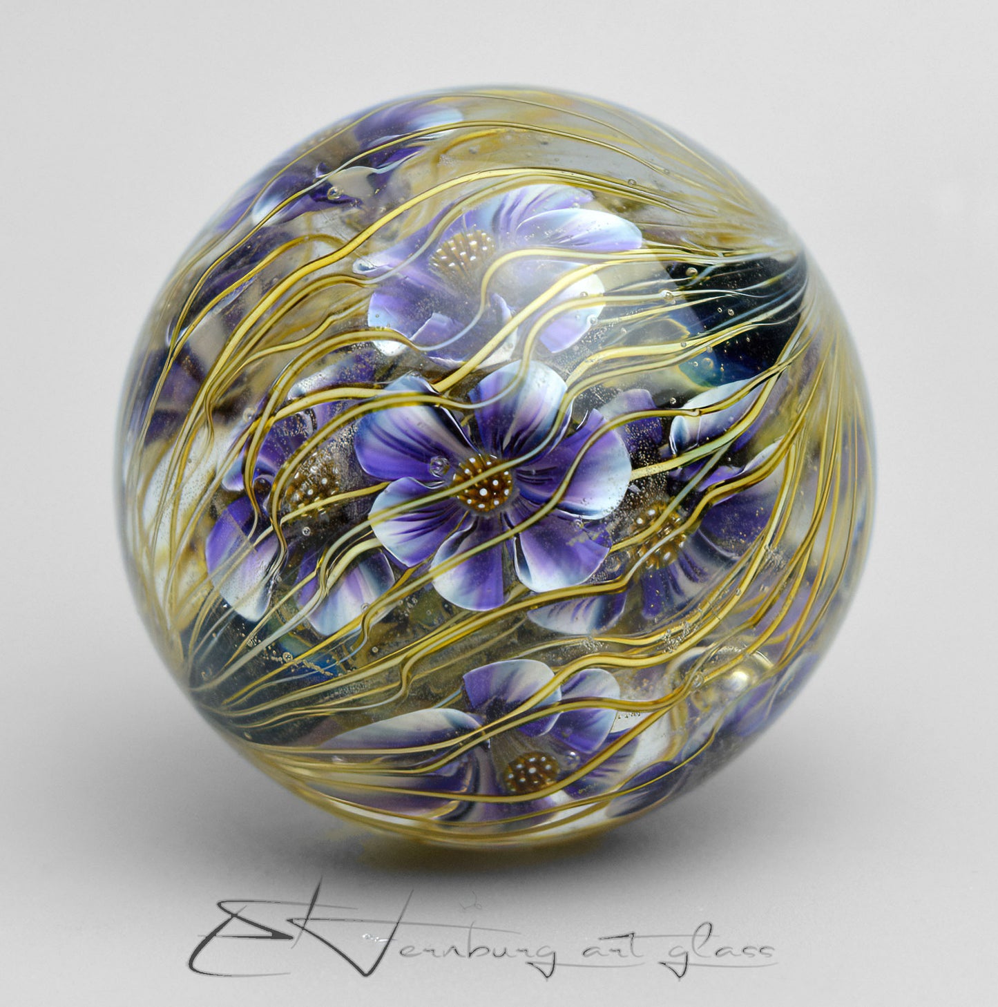 Marble "Branchella Violet" Glass. Collectible sphere. Diameter — 40 mm (1.57”).