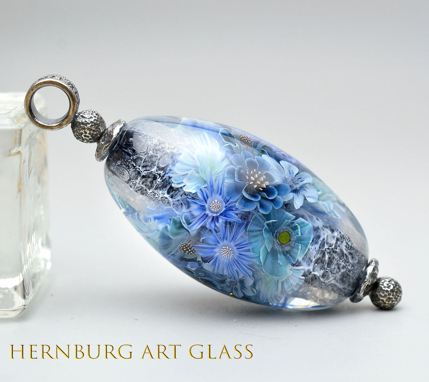Pendant. Lampwork glass pendant. “Living Lace: Blue”