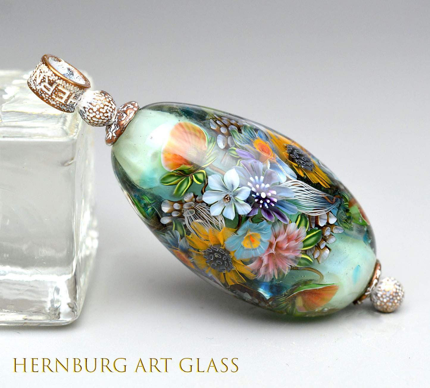 Pendant.  Lampwork glass pendant. “Meadow Stories:Blue Garden”
