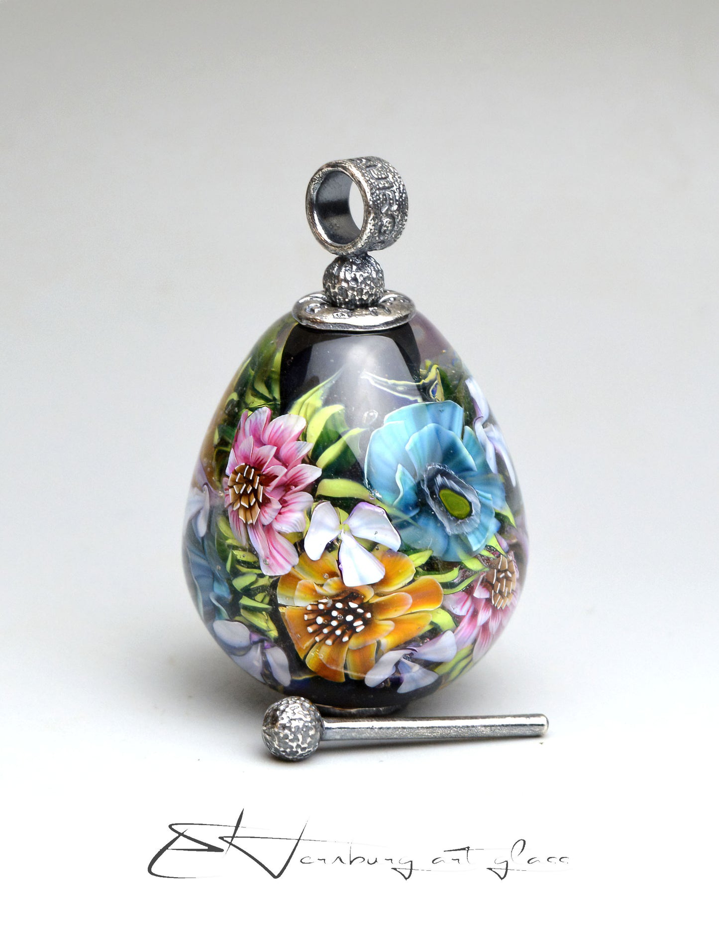 Pendant. Flower Mosaic. Lampwork glass pendant.
