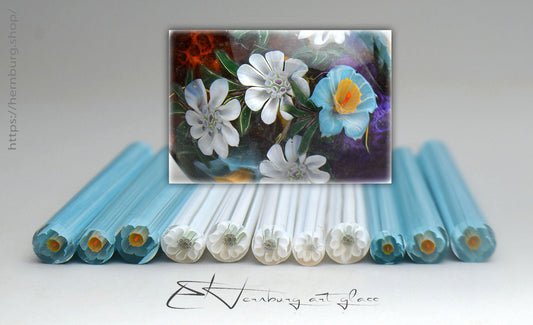 Murini flowers. Sticks 5 cm long. Materials for lampwork. Glass COE104