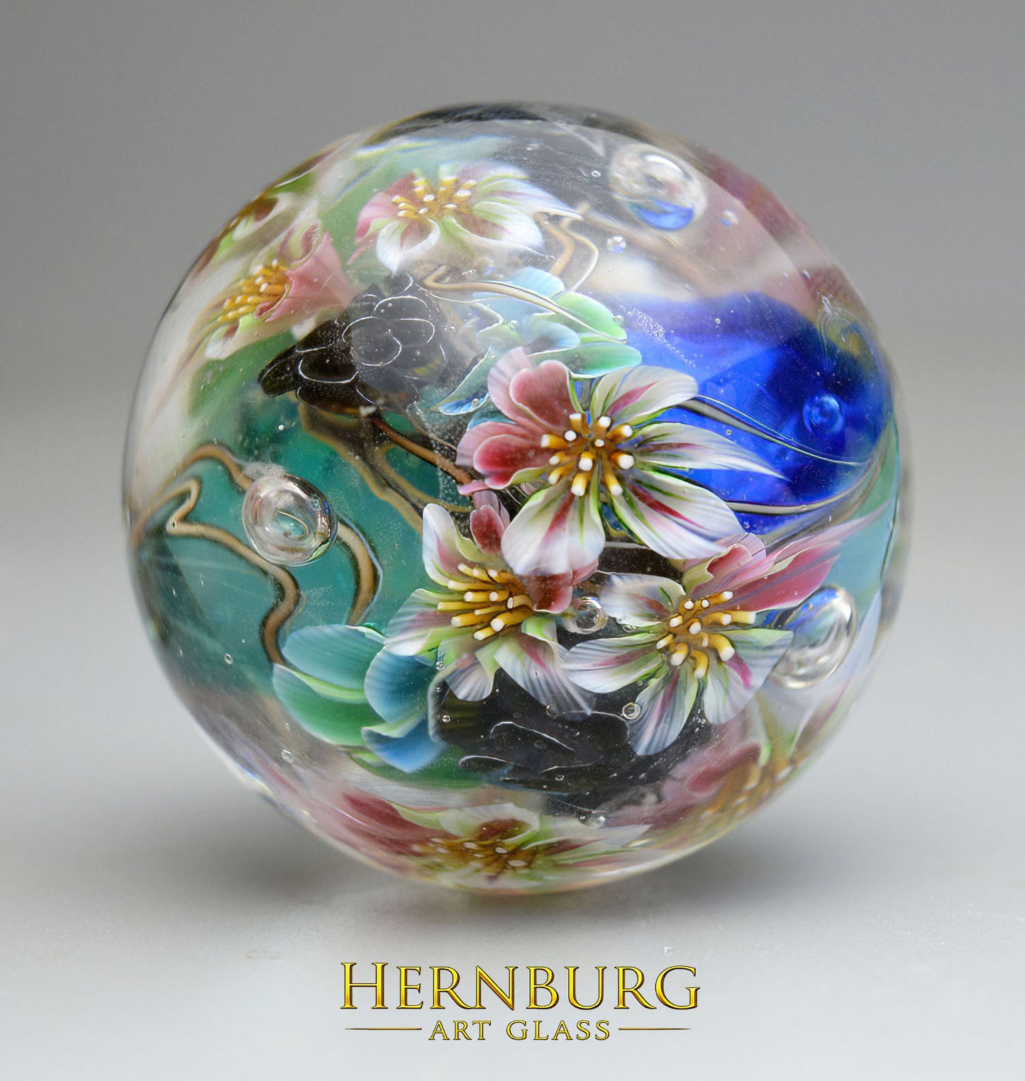 Marble. Collectible Sphere “Blue Haven”. Glass. . Diameter — 40 mm (1.57”)