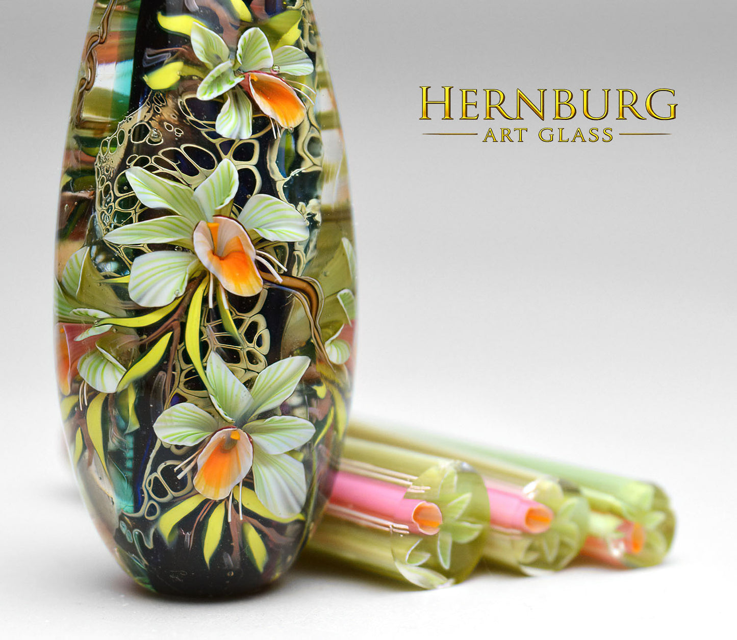 Murini flowers. JUNGLE SLIPPER . Sticks 5 cm long. Materials for lampwork. Glass COE104