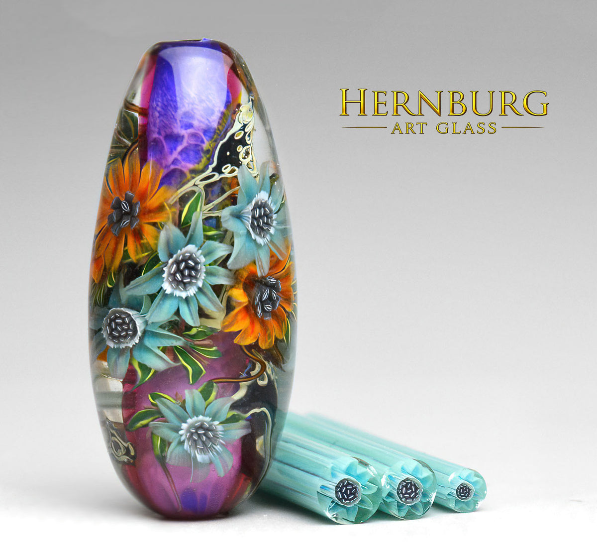 Murini flowers. BLUE FLAME . Sticks 5 cm long. Materials for lampwork. Glass COE104