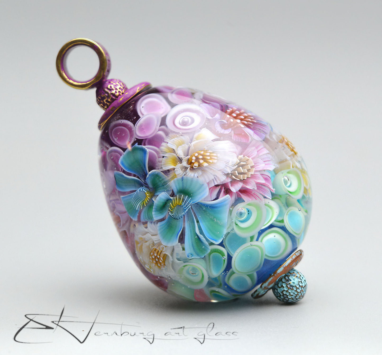 Pendant. "Kaleidoscope blue". Lampwork glass pendant.