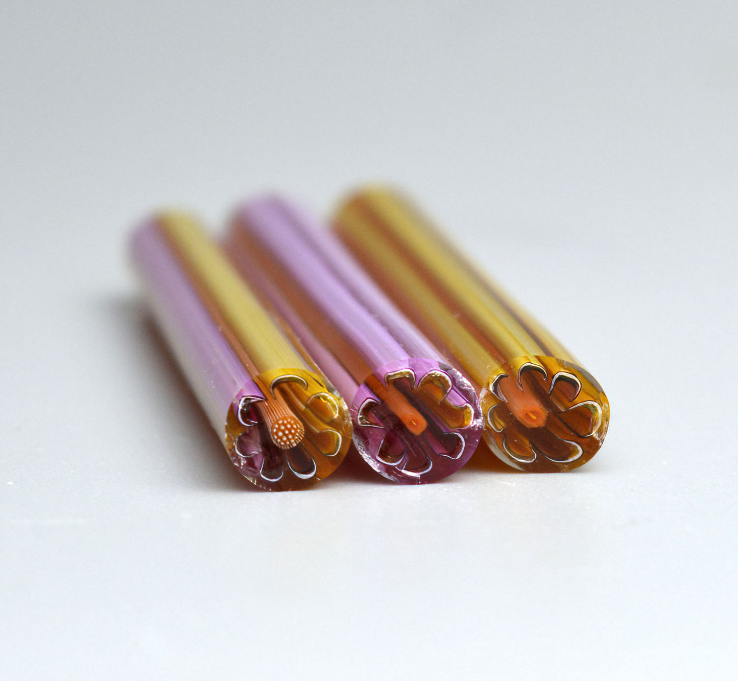 Set of three murrini canes. HONEY BLOOM. Sticks 5 cm long. Materials for lampwork. Glass COE104