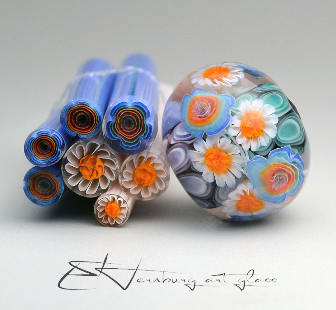Murini flowers. Sticks 5 cm long. Materials for lampwork. Glass COE104