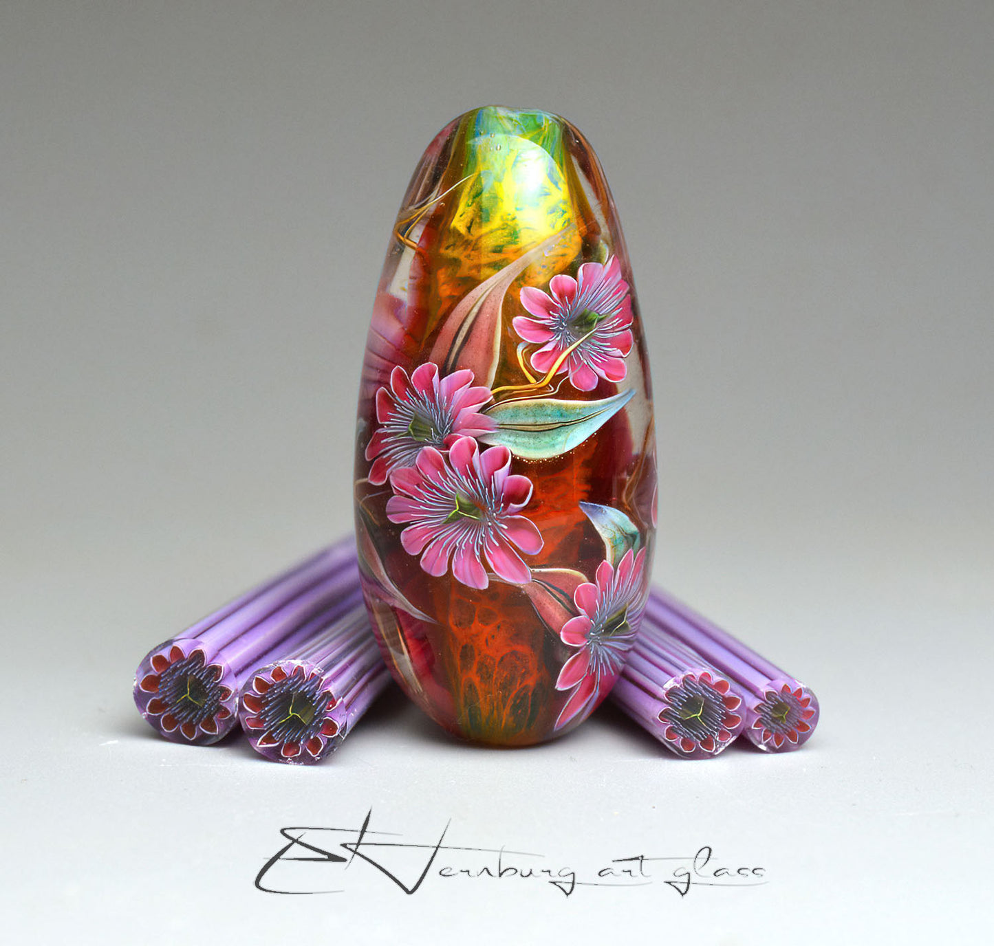 Murini flowers. PASSIFLEUR. Sticks 5 cm long. Materials for lampwork. Glass COE104
