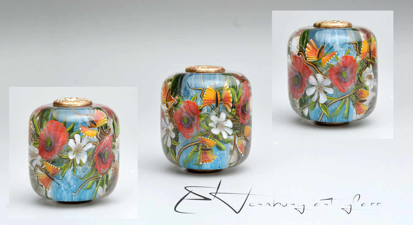 Murini red poppy.. Sticks 5 cm long. Materials for lampwork. Glass COE104