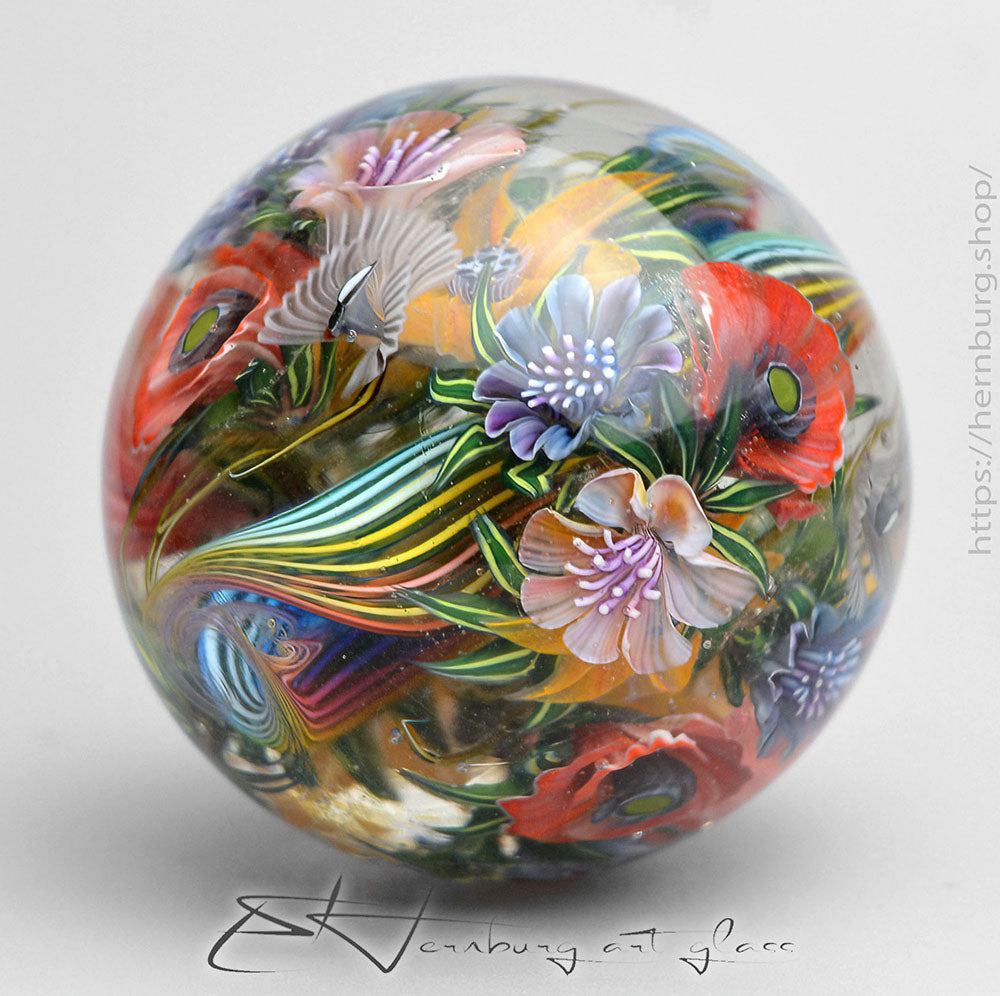 Marble. Collectible Sphere “Chromatic Turbulence” Glass. Diameter — 43 mm (1.69”)