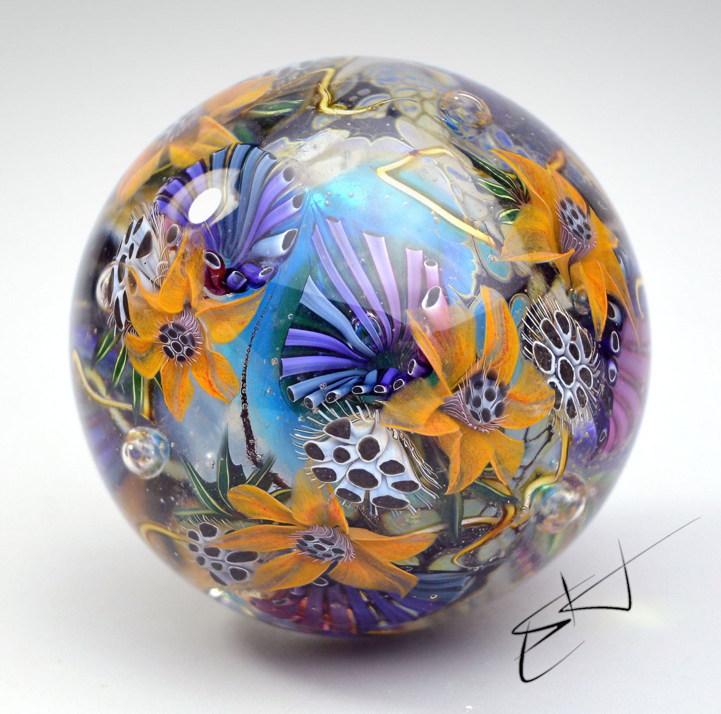 Marble "Turquoise Tide” Glass. Collectible sphere. Diameter — 43 mm (1.69”).