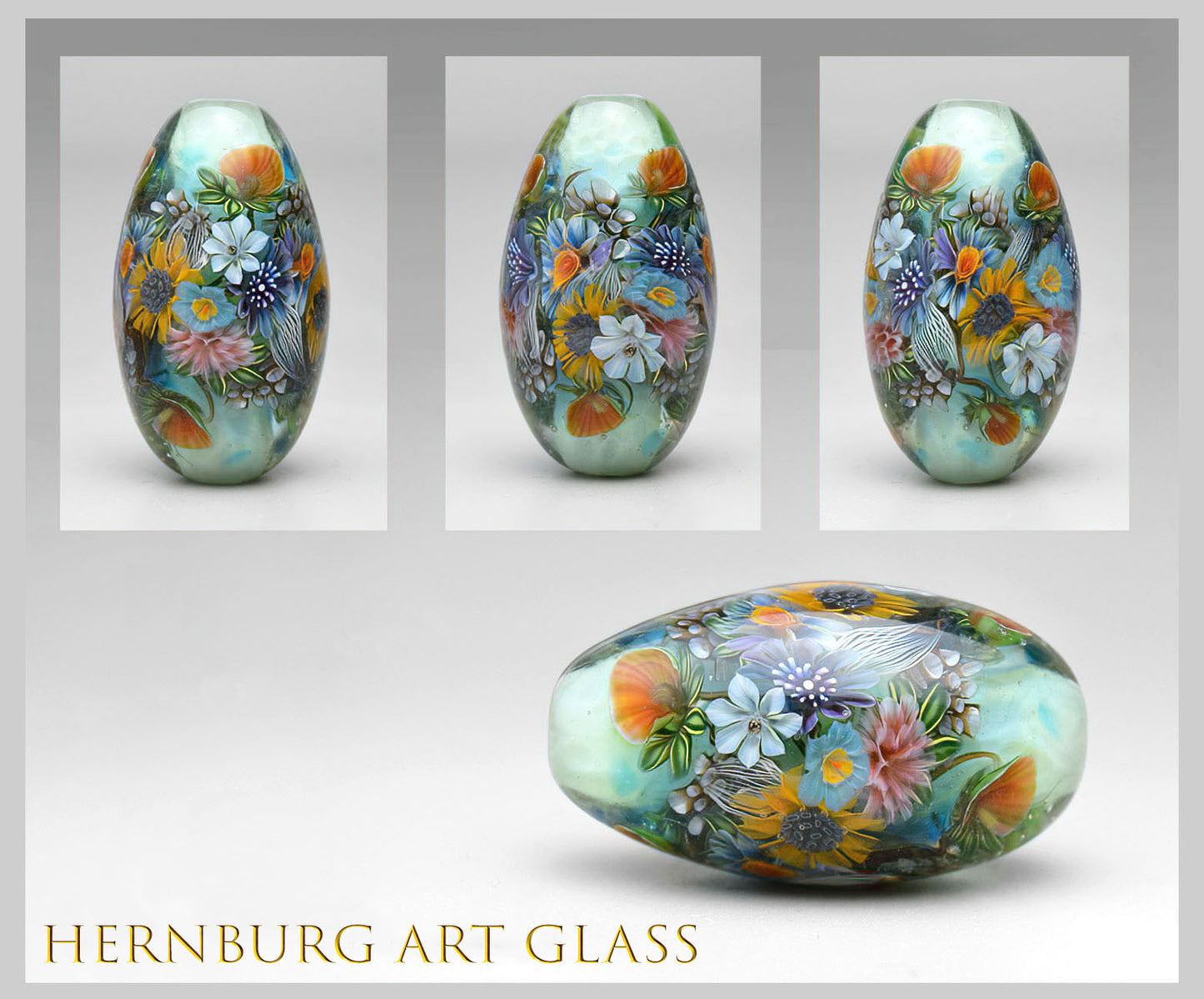 Pendant.  Lampwork glass pendant. “Meadow Stories:Blue Garden”
