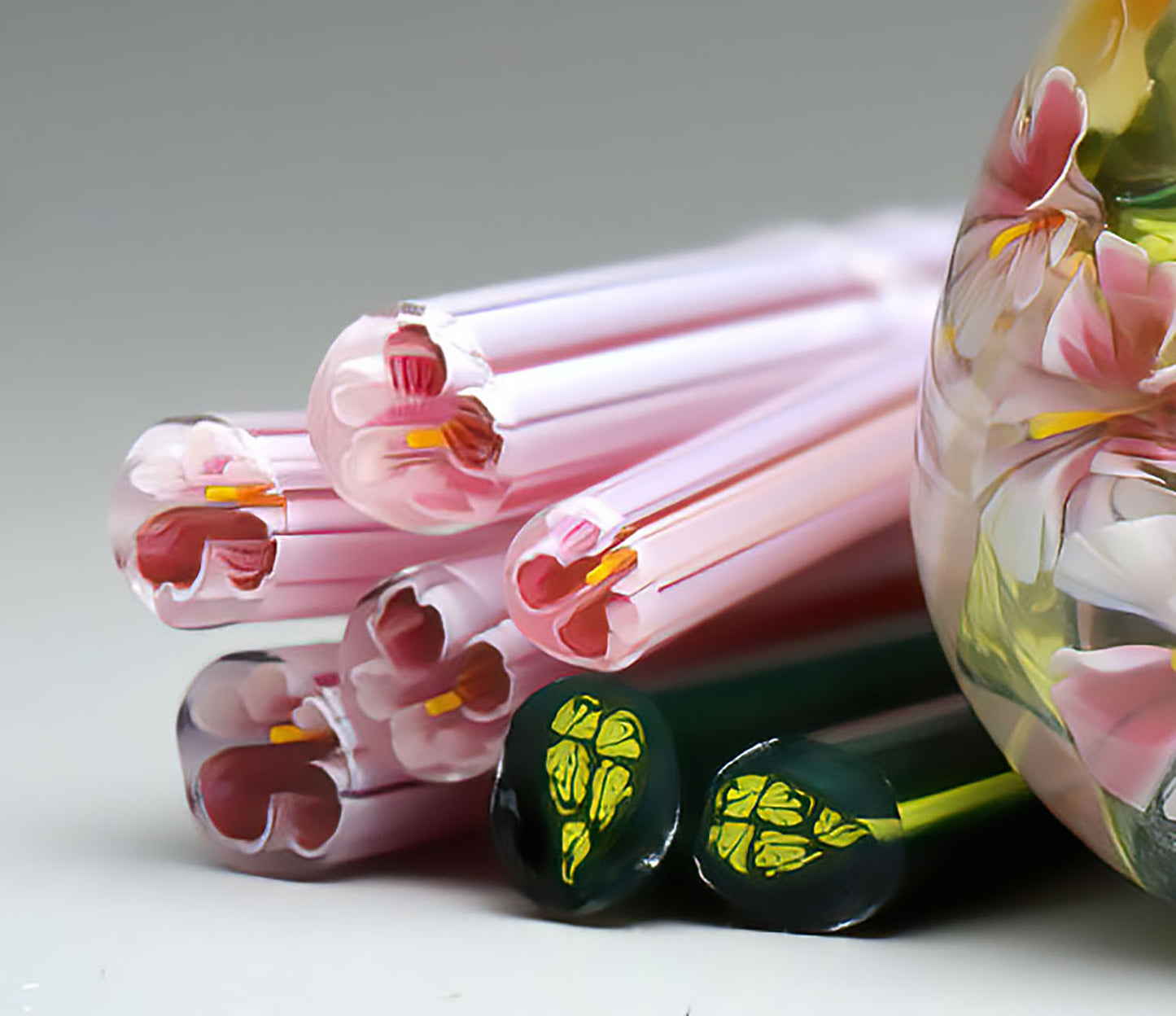 Murini leaves and flowers. PHLOXON. Sticks 5 cm long. Materials for lampwork. Glass COE104