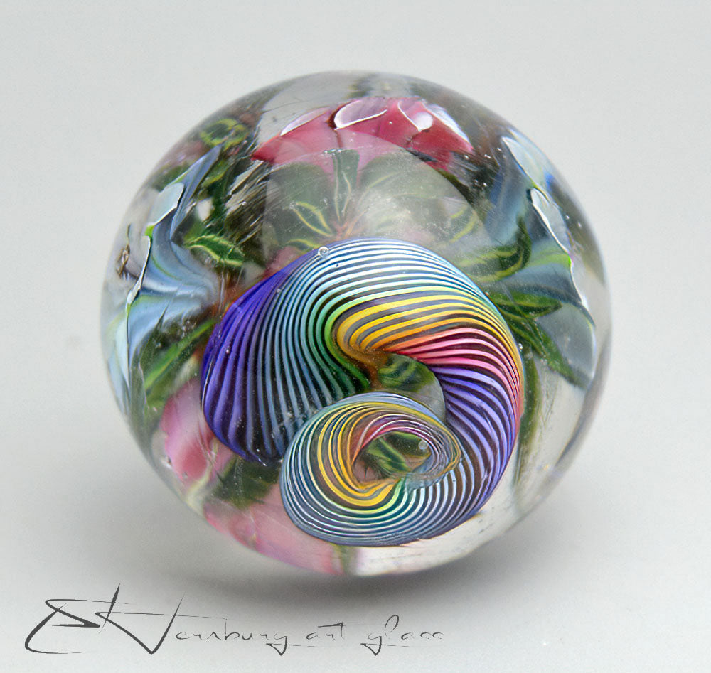 Marble "Flowers of Rainbow" Glass. Collectible sphere. Diameter: 30 mm (1.18”)