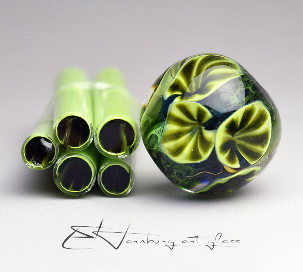 Murini green leaves. Sticks 5 cm long. Materials for lampwork. Glass COE104