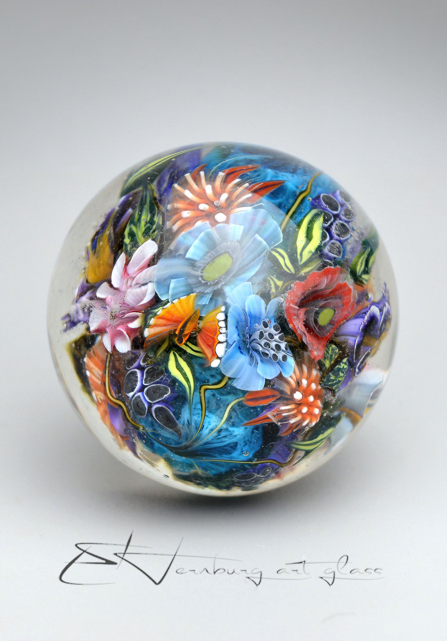 Marble "Blue Mood" Glass. Collectible sphere. Diameter — 40 mm (1.57”).