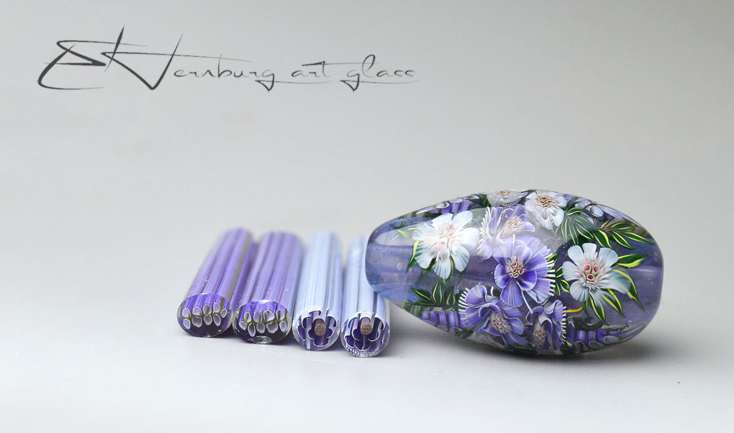 Murini flowers. LAVENDER DUET. Sticks 5 cm long. Materials for lampwork. Glass COE104