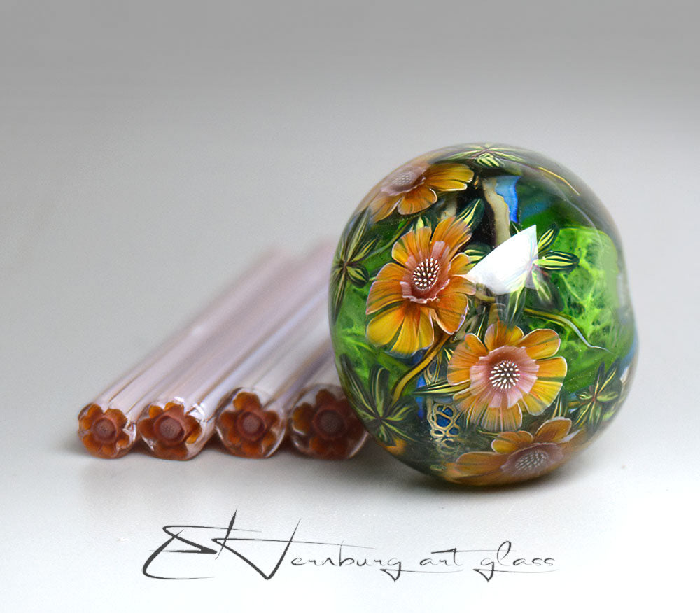 Murrini. Sunlit Anemone. Sticks 5 cm long. Materials for lampwork. Glass COE104