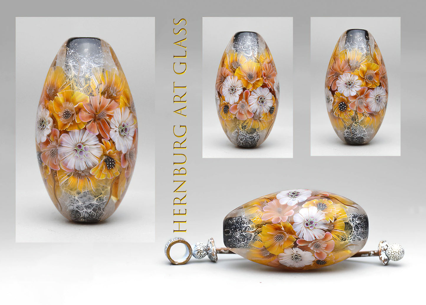 Pendant. Lampwork glass pendant. “Living Lace: Yellow”
