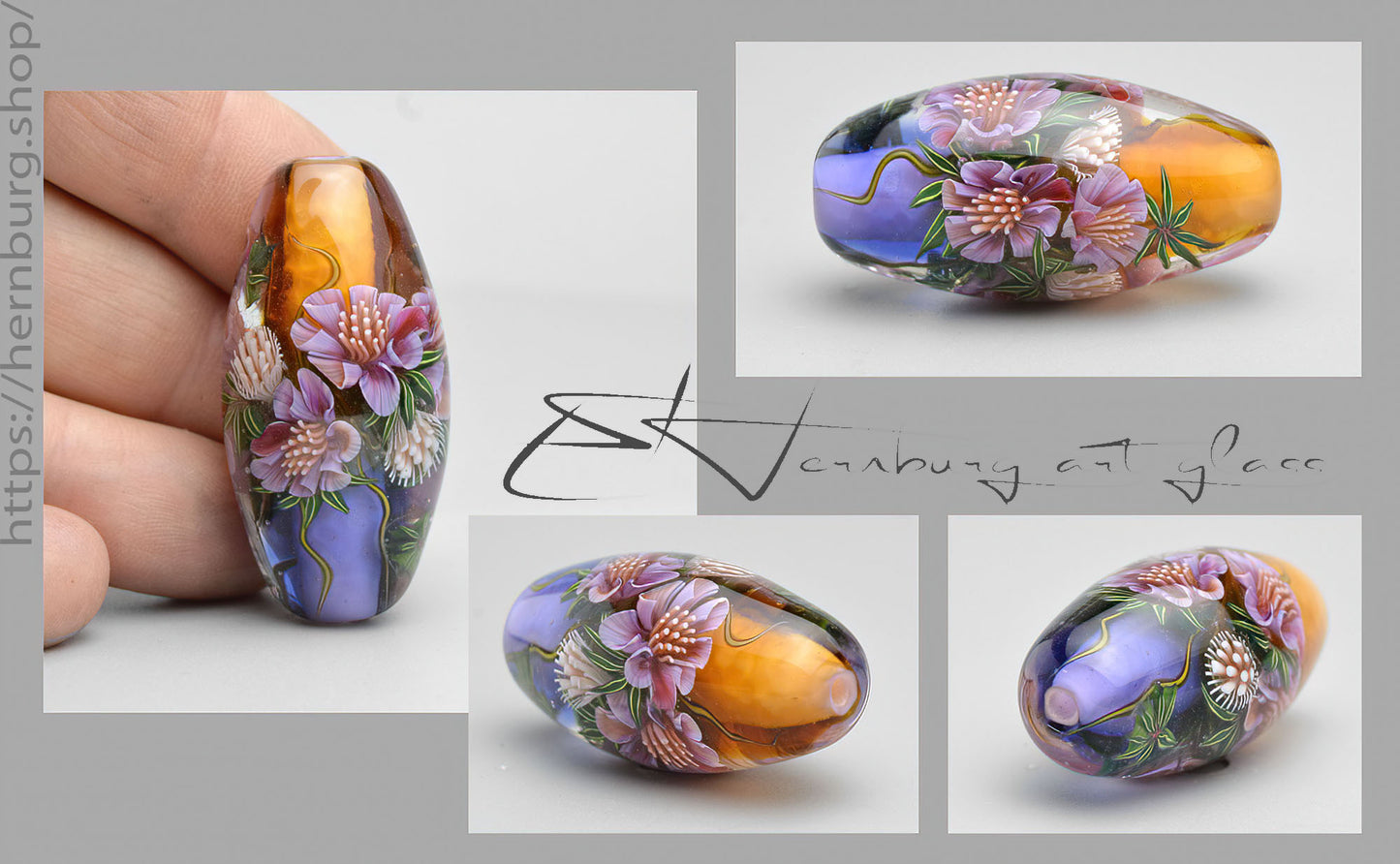 Pendant. Golden Dawn. Lampwork glass pendant.