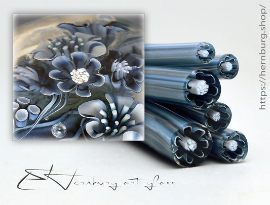 Murini flowers. Sticks 5 cm long. Materials for lampwork. Glass COE104
