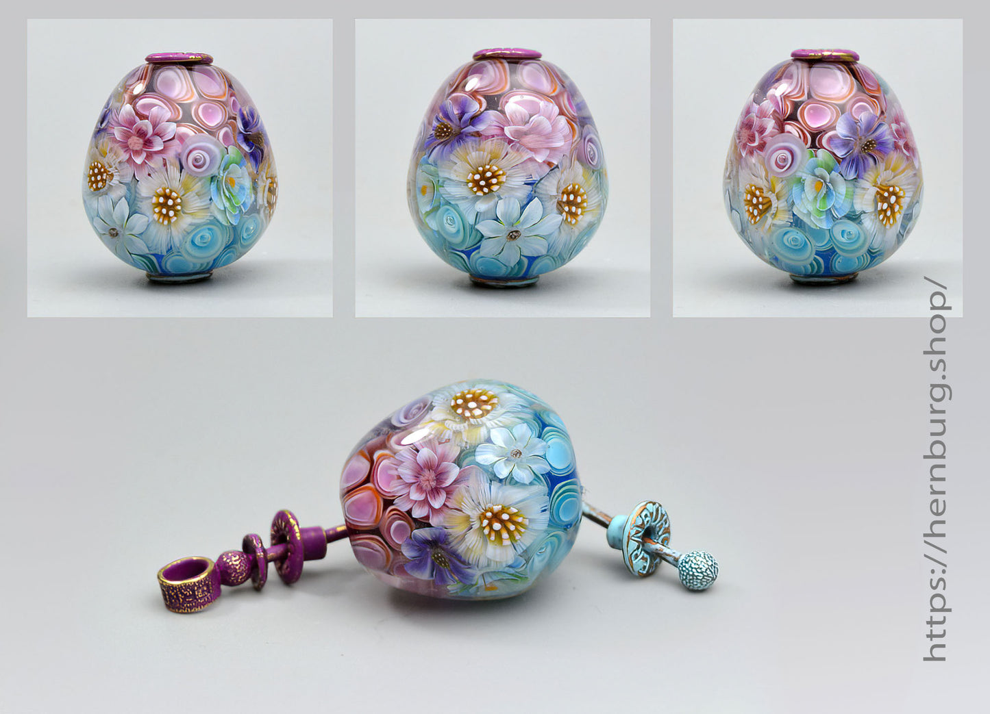 Pendant. "Kaleidoscope violet". Lampwork glass pendant.
